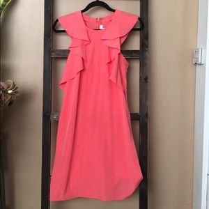 Coral ruffle sleeve mini dress